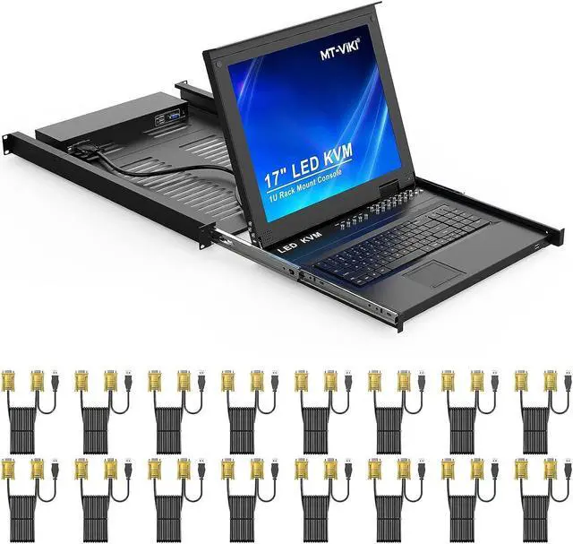 Rack Mount KVM Switch 16 Port VGA KVM Switch w/17'' LCD Monitor LCD KVM Switch 1280x1024 Support OSD/Hotkey/Panel Button Switching Included 16 USB/VGA KVM Cables