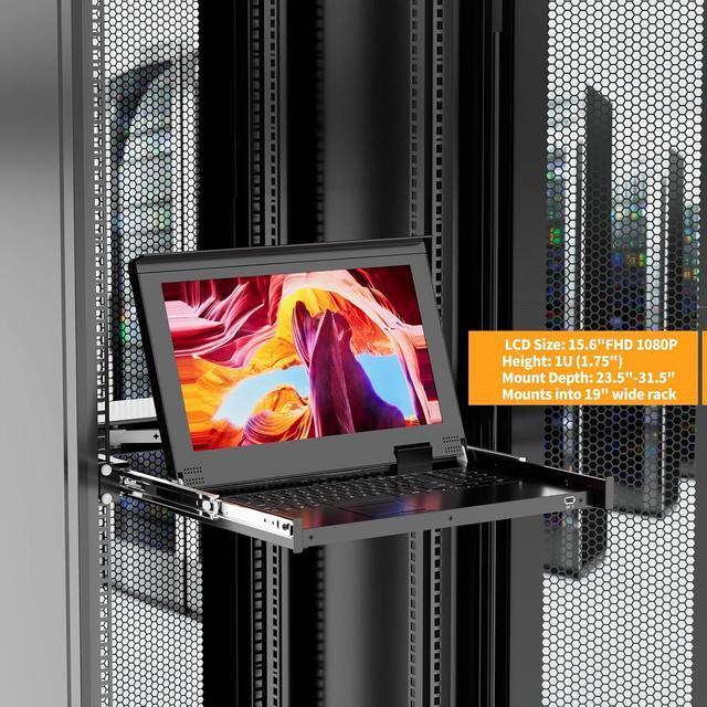 Rack Mount KVM W/15.6'' LCD Monitor Arvitek 16 Port KVM Switch VGA Fit 1U 19'' Rack Suitable For 600-800mm Network Cabinet + 16 VGA KVM Cables