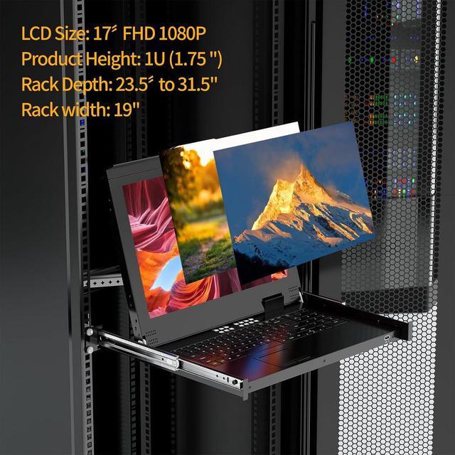 Rack Mount KVM W/17 LCD Monitor Arvitek 8 Port KVM Switch VGA With Handle Fit 1U 19" Rack Support Hotkey+Button+OSD Switching + 8 VGA KVM Cables