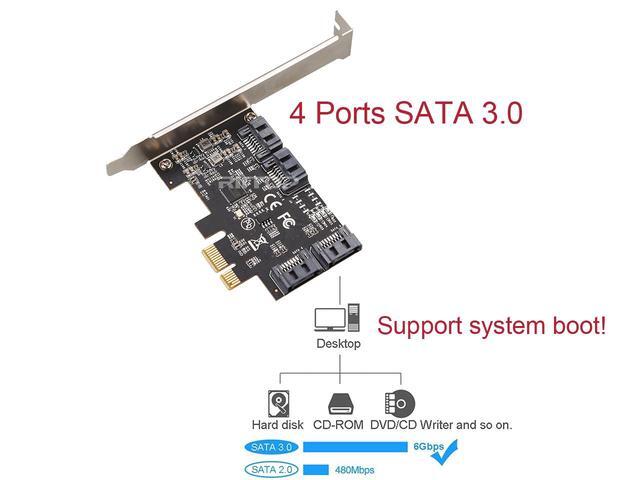 RIITOP PCIe SATA Card 4 Port With 4 SATA 6G Cables And Low Profile Bracket 6Gbps SATA3.0 Controller PCI-e Express Expansion Card PCIe X1 Or Above Support 4 SATA 3.0 Devices