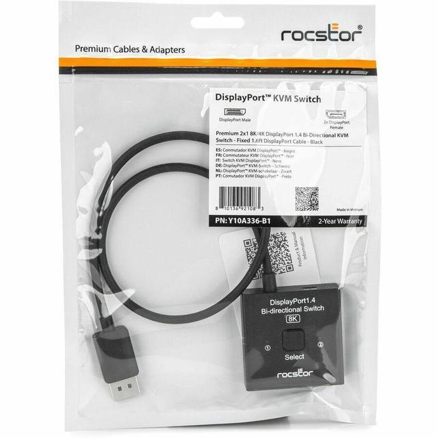 Rocstor Premium DisplayPort1.4 Bi-directional Switcher For 8K - 4K 8K - 7680 X 4320 - 3 X DisplayPort