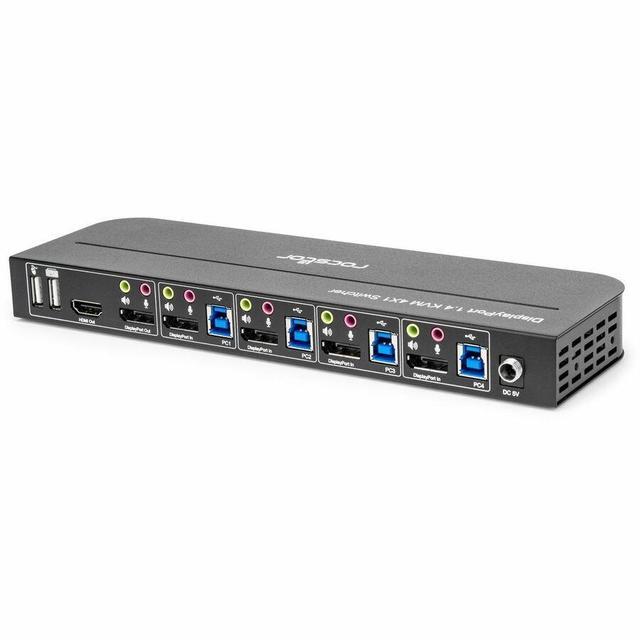 Rocstor SolidKVM SK04 DisplayPort 1.4 And USB 3.0 4?1 KVM Switch - 4 Computer(s) - 1 Local User(s) - 4K - 4096 X 2160 - 8 X USB - USB 2.0HDMI - 5 X DisplayPort