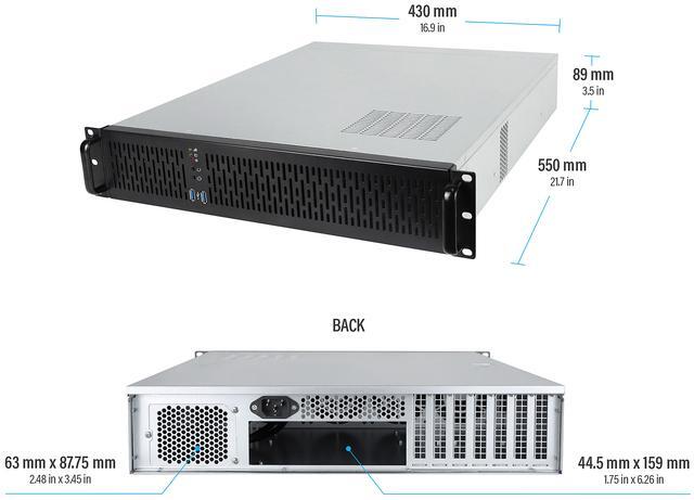 Rosewill 2U Server Chassis Rackmount Case 4x 3.5" Bays 2x 2.5" Devices ATX Compatible Up To 4x 80mm Fans 2x USB 3.0 Silver/Black - RSV-Z2850U