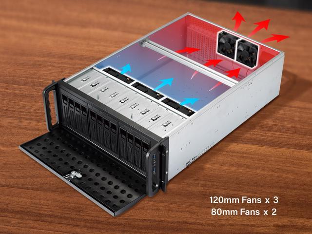 Rosewill 4U Server Chassis Rackmount Case 12 Hot Swap 3.5" 2.5" SATA I SATA II SATA III SAS E-ATX Compatible 3 Front 120mm Fans 2 Rear 80mm Fans 2x USB 3.0 Front Panel Lock - RSV-L4412U