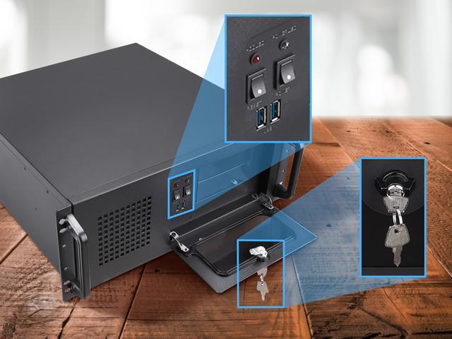 Rosewill 4U Server Chassis Rackmount Case 7 3.5" Bays 2 5.25" Devices ATX CEB Compatible 1 120mm PWM Fan 2 80mm PWM Fans 2x USB 3.0 Front Panel Lock And Key Silver/Black - RSV-R4100U