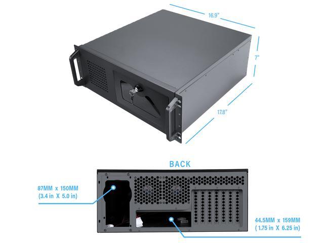 Rosewill 4U Server Chassis Rackmount Case 7 3.5" Bays 2 5.25" Devices ATX CEB Compatible 1 120mm PWM Fan 2 80mm PWM Fans 2x USB 3.0 Front Panel Lock And Key Silver/Black - RSV-R4100U