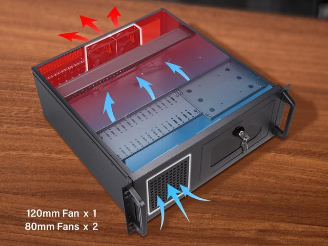 Rosewill 4U Server Chassis Rackmount Case 7 3.5" Bays 2 5.25" Devices ATX CEB Compatible 1 120mm PWM Fan 2 80mm PWM Fans 2x USB 3.0 Front Panel Lock And Key Silver/Black - RSV-R4100U