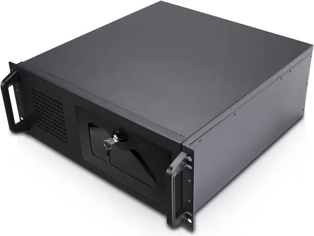 Rosewill 4U Server Chassis Rackmount Case 7 3.5" Bays 2 5.25" Devices ATX CEB Compatible 1 120mm PWM Fan 2 80mm PWM Fans 2x USB 3.0 Front Panel Lock and Key Silver/Black - RSV-R4100U