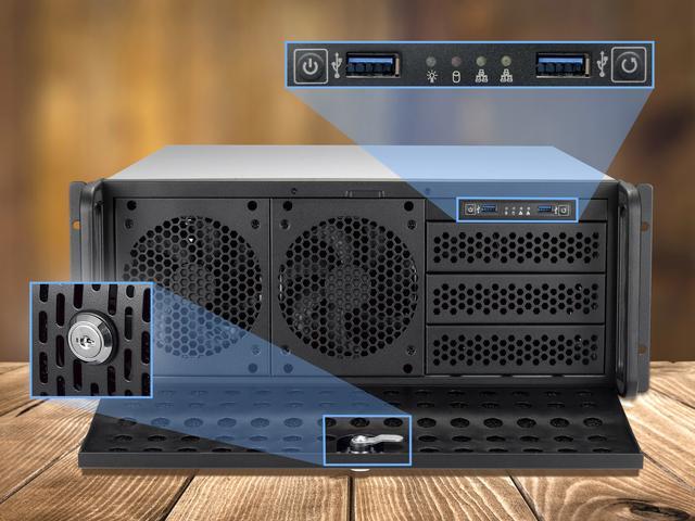 Rosewill 4U Server Chassis Rackmount Case 8 3.5" HDD Bays 3 5.25" Devices E-ATX Compatible 5 Front 120mm Fans 2 Rear 80mm Fans 2x USB 3.0 Front Panel Lock Silver/Black - RSV-L4000U