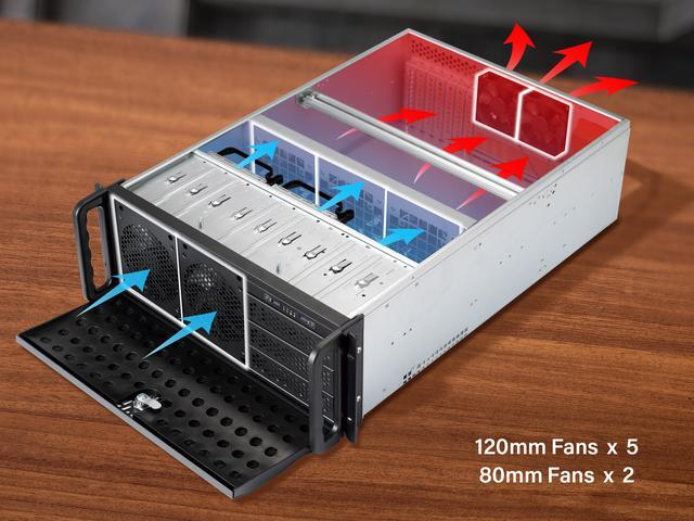 Rosewill 4U Server Chassis Rackmount Case 8 3.5" HDD Bays 3 5.25" Devices E-ATX Compatible 5 Front 120mm Fans 2 Rear 80mm Fans 2x USB 3.0 Front Panel Lock Silver/Black - RSV-L4000U