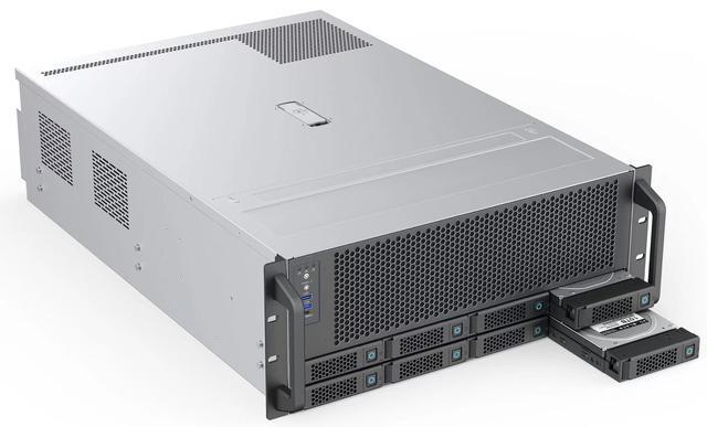 Rosewill 4U Server ChassisSupports Up To 4 GPUs8 Hot-Swap 3.5"/2.5" SATA/SAS Up To 12GbpsE-ATX Compatible3x 12038 Hot-Swap Fans 2 Rear 8038 FansUSB 3.2 Type-CWith Rail KitIdeal For AI Servers