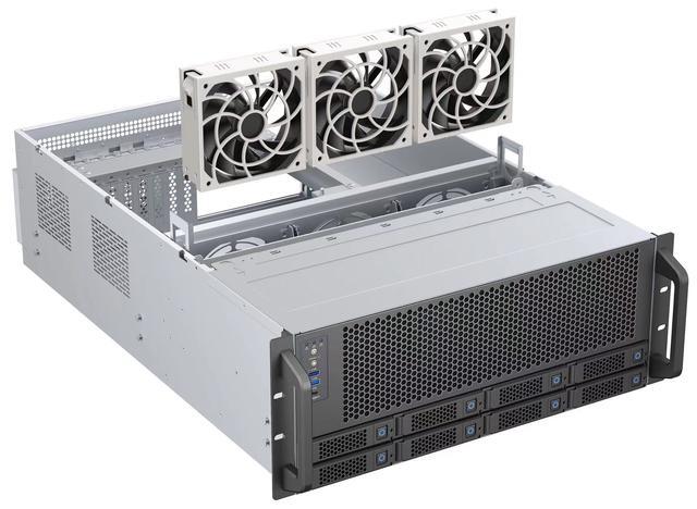 Rosewill 4U Server ChassisSupports Up To 4 GPUs8 Hot-Swap 3.5"/2.5" SATA/SAS Up To 12GbpsE-ATX Compatible3x 12038 Hot-Swap Fans 2 Rear 8038 FansUSB 3.2 Type-CWith Rail KitIdeal For AI Servers