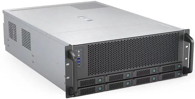 Rosewill 4U Server ChassisSupports up to 4 GPUs8 Hot-Swap 3.5"/2.5" SATA/SAS up to 12GbpsE-ATX Compatible3x 12038 Hot-Swap Fans 2 Rear 8038 FansUSB 3.2 Type-CWith Rail KitIdeal for AI Servers