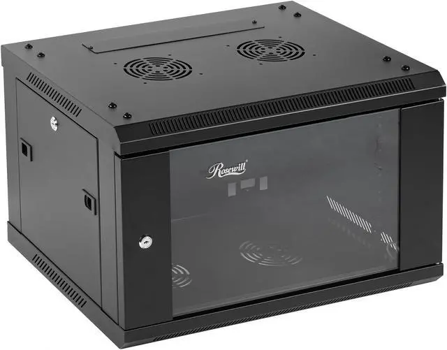 Rosewill 6U Server Rack Enclosure with Glass Door Locks & Removable Side Panels Wall Mount Network Cabinet 19 Inch Rack 17.7 Inches Deep Fully Assemble-RSWM-6U001