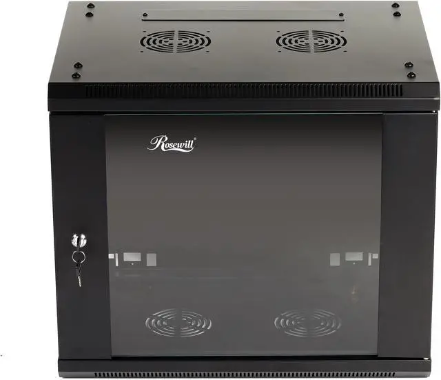 Rosewill 9U Server Rack Enclosure with Glass Door Locks & Removable Side Panels Wall Mount Network Cabinet 19 Inch Rack 17.7 Inches Deep Fully Assemble-RSWM-9U001