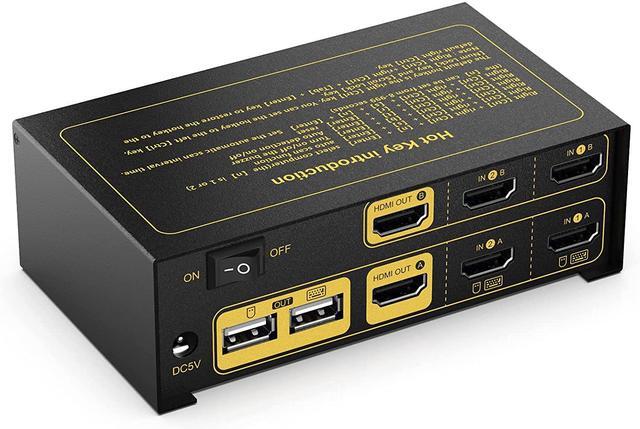 Rybozen HDMI KVM Switch 2 Port Dual Monitor Extended Display 4K USB KVM Switch HDMI With Audio Microphone Output And USB 2.0 Hub PC Monitor Keyboard Mouse Switcher