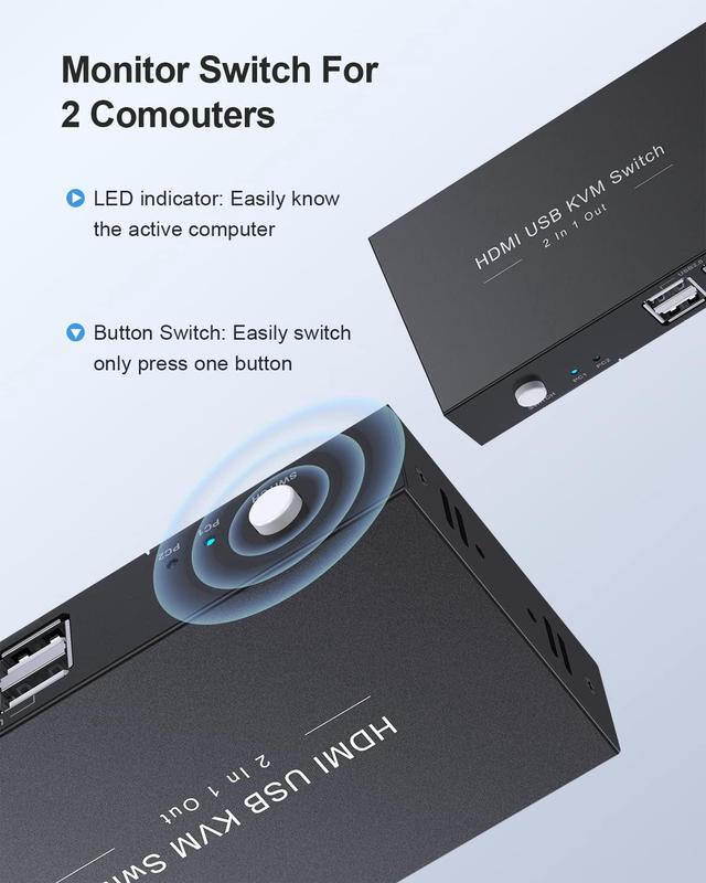 Rybozen KVM Switch HDMI 2 Port Box USB And HDMI Switch For 2 Computers Share Keyboard Mouse Printer And One HD Monitor Support HUD 4K (3840x2160) With 2 HDMI And 2 USB Cables