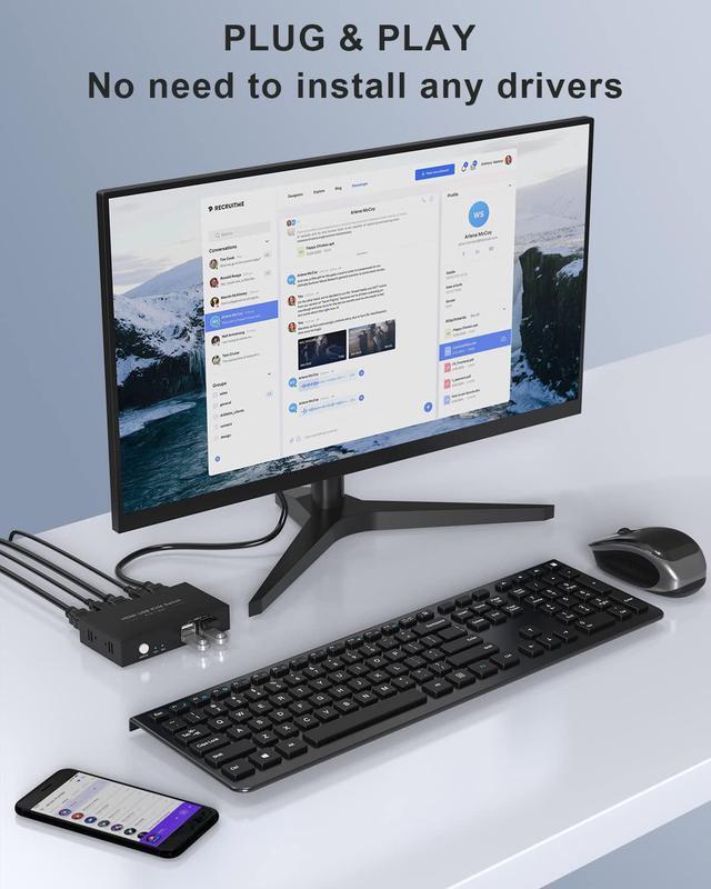 Rybozen KVM Switch HDMI 2 Port Box USB And HDMI Switch For 2 Computers Share Keyboard Mouse Printer And One HD Monitor Support HUD 4K (3840x2160) With 2 HDMI And 2 USB Cables