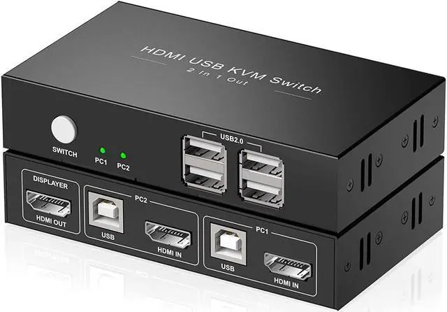 Rybozen KVM Switch HDMI 2 Port Box USB and HDMI Switch for 2 Computers Share Keyboard Mouse Printer and one HD Monitor Support HUD 4K (3840x2160) with 2 HDMI and 2 USB Cables