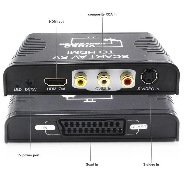 S-video Composite AV Scart To HDMI Converter Switch Box 3-in-1 Scart+S-video+composite AV RCA To HDMI Converter