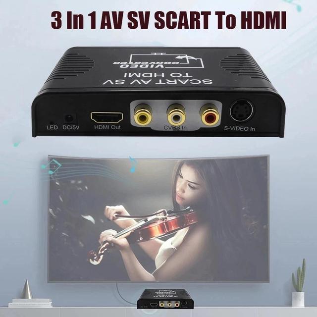 S-video Composite AV Scart To HDMI Converter Switch Box 3-in-1 Scart+S-video+composite AV RCA To HDMI Converter