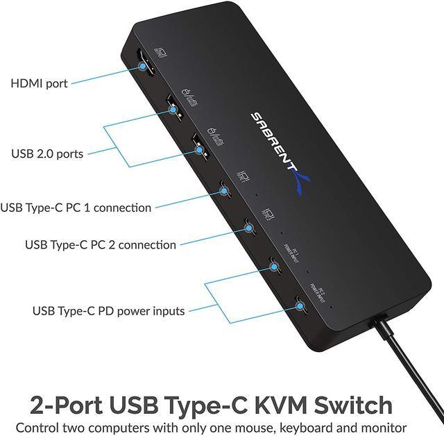SABRENT 2-Port USB Type-C KVM Switch With 60 Watt Power Delivery Option (USB-KCPD)