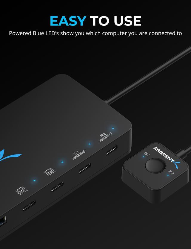 SABRENT USB Type C Dual KVM Switch With Power Delivery [USB-CKDH]