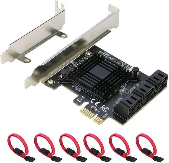 SATA Expansion Card 6Port RIITOP PCI-e x1 to SATA Hard Drive Controller Card Adapter Come with Low Profile Bracket (JMB575+ASM1062 Chipset) - NO RAID