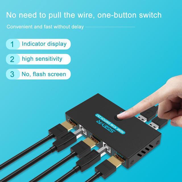 SGEYR 2x1 HDMI KVM Switch 4K 2 Port USB KVM Switch 2 PC 1 Monitor KVM Switch Keyboard Mouse Share Support 4Kx2K 30Hz 3D 1080P