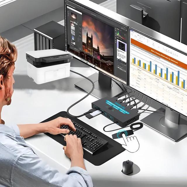 SGEYR USB 3.0 HDMI KVM Switch 1 Monitors 2 Computers KVM Switch 2 Port HDMI 4K 60HzKVM Switches For 2 Computers Sharing Monitor Keyboard Mouse Hard Drives Printer 2USB Cable And Controller