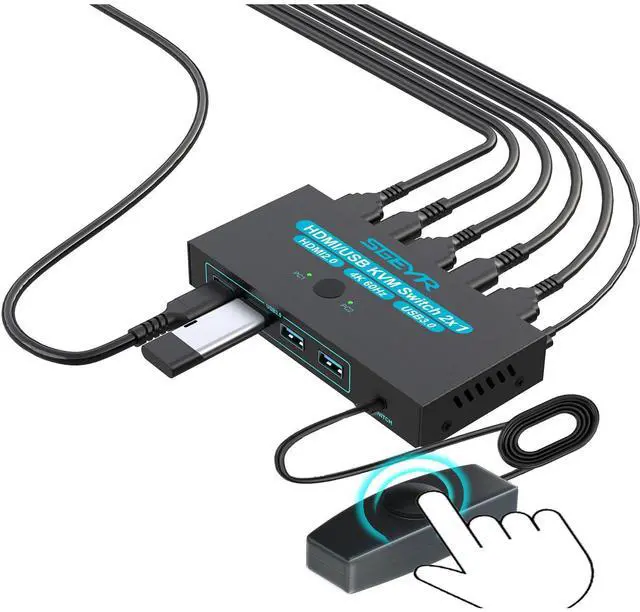 SGEYR USB 3.0 HDMI KVM Switch 1 Monitors 2 Computers KVM Switch 2 Port HDMI 4K 60HzKVM Switches for 2 Computers Sharing Monitor Keyboard Mouse Hard Drives Printer 2USB Cable and Controller