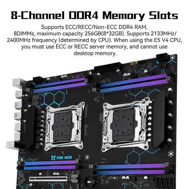SHANGZHAOYUAN X99 Dual CPU Motherboard Intel LGA 2011-V3 Motherboard For Xeon E5 V3/V4 Series Processor (E-ATX DDR4 Max 256GB PCIe 3.0 NVME/NGFF M.2 SATA 6Gbps USB 3.0 Gigabit LAN)