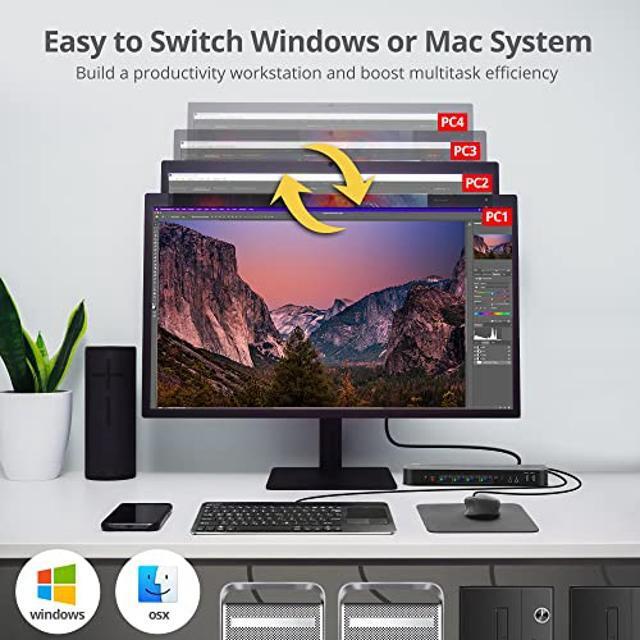 SIIG 4-Port 4K KVM Switch HDMI With Remote Control 1x HDMI Output 2X USB 3.2 Type-A Ports EDID Bypass Compatible With Windows And Mac (CE-KV0F11-S1)