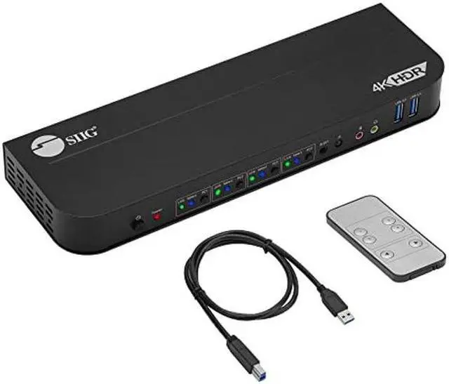 SIIG 4-Port 4K KVM Switch HDMI with Remote Control 1x HDMI Output 2X USB 3.2 Type-A Ports EDID Bypass Compatible with Windows and Mac (CE-KV0F11-S1)