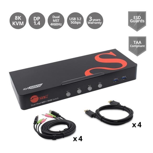 SIIG 4-Port DisplayPort 1.4 8K MST Dual Head KVM Console Switch CE-KV0H11-S1