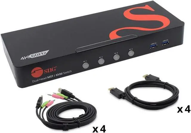 SIIG 4-Port DisplayPort 1.4 8K MST Dual Head KVM Console Switch CE-KV0H11-S1