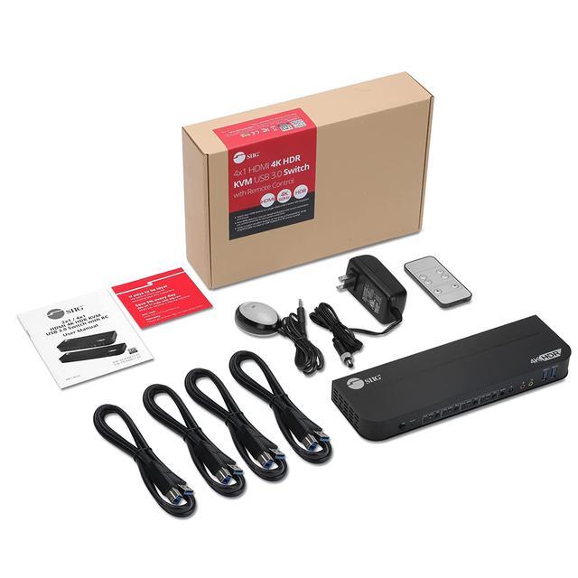 SIIG CE-KV0F11-S1 4x1 HDMI 4K HDR KVM USB 3.0 Switch With Remote Control