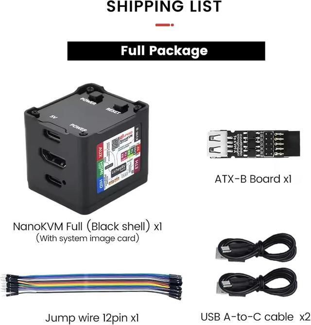Sipeed NanoKVM IP-KVM Mini Remote Control Operations Maintenance Server 2Gbit 256MB DDR3 RISC-V Linux Development Board 1TOPS NPU 1GHz C906 RISC-V CPU USB HDMI 100M Network Port (Black Full Kit)