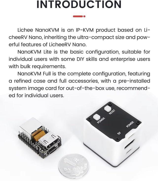 Sipeed NanoKVM IP-KVM Mini Remote Control Operations Maintenance Server 2Gbit 256MB DDR3 RISC-V Linux Development Board 1TOPS NPU 1GHz C906 RISC-V CPU USB HDMI 100M Network Port (Black Full Kit)