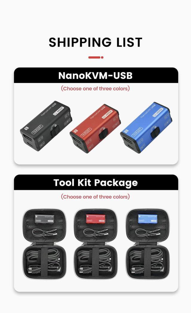 Sipeed NanoKVM-USB Operations Maintenance Server Tool Kit Multi-Device Collaboration Finger-sized 4K USB KVM For Server SBCs USB A Switcher 1080P Video Capturer 4K HDMI IN/Loop Out (KVM Full Kit1)