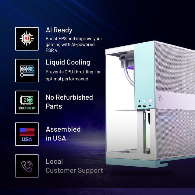 Skytech Aqua Gaming PC Desktop Ryzen 7 9700X 3.8 GHz (5.5GHz Turbo) AMD RX 9070 XT 16GB 2TB Gen4 NVMe SSD 32GB DDR5 6000 RGB 850W GOLD ATX 3 PSU 360mm ARGB AIO Wi-Fi Win 11 GEOMETRICFUTURE M5