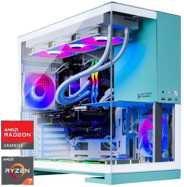 Skytech Aqua Gaming PC Desktop Ryzen 7 9700X 3.8 GHz (5.5GHz Turbo) AMD RX 9070 XT 16GB 2TB Gen4 NVMe SSD 32GB DDR5 6000 RGB 850W GOLD ATX 3 PSU 360mm ARGB AIO Wi-Fi Win 11 GEOMETRICFUTURE M5