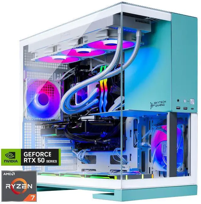 Skytech Aqua Gaming PC Desktop Ryzen 7 9700X 3.8 GHz (5.5GHz Turbo) NVIDIA RTX 5070 Ti 16GB 1TB Gen4 NVMe SSD 32GB DDR5 6000 RGB 850W GOLD ATX 3 360mm ARGB AIO Wi-Fi Win 11 GEOMETRICFUTURE M5