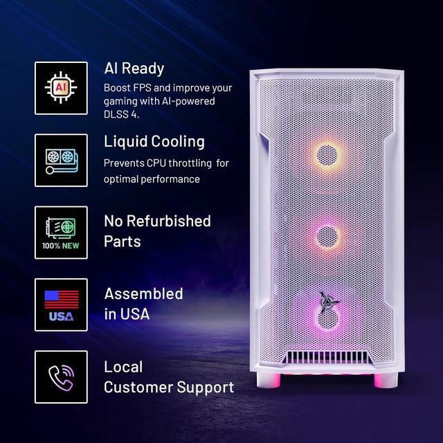 Skytech Archangel Gaming PC Desktop Intel I7 14700F 2.1 GHz (5.3GHz Turbo) NVIDIA RTX 5060 Ti 16GB GDDR7 2TB Gen4 NVMe SSD 32GB DDR5 RAM RGB 650W GOLD PSU 360mm ARGB AIO Wi-Fi Win 11