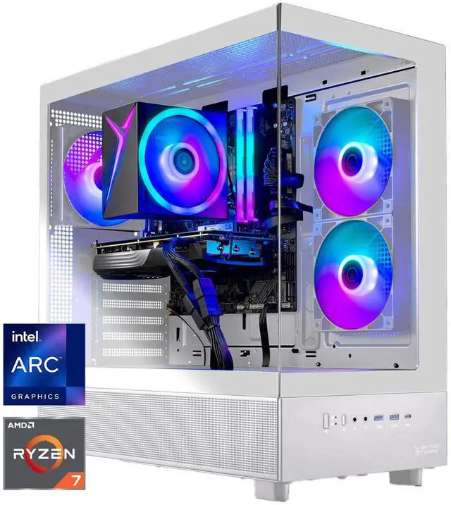 Skytech Azure 3 Gaming PC AMD Ryzen 7 5700 3.7GHz INTEL ARC B580 12GB 1TB NVMe SSD 32GB DDR4 RAM 3200 650W GOLD PSU Wi-Fi Win 11 Montech XR