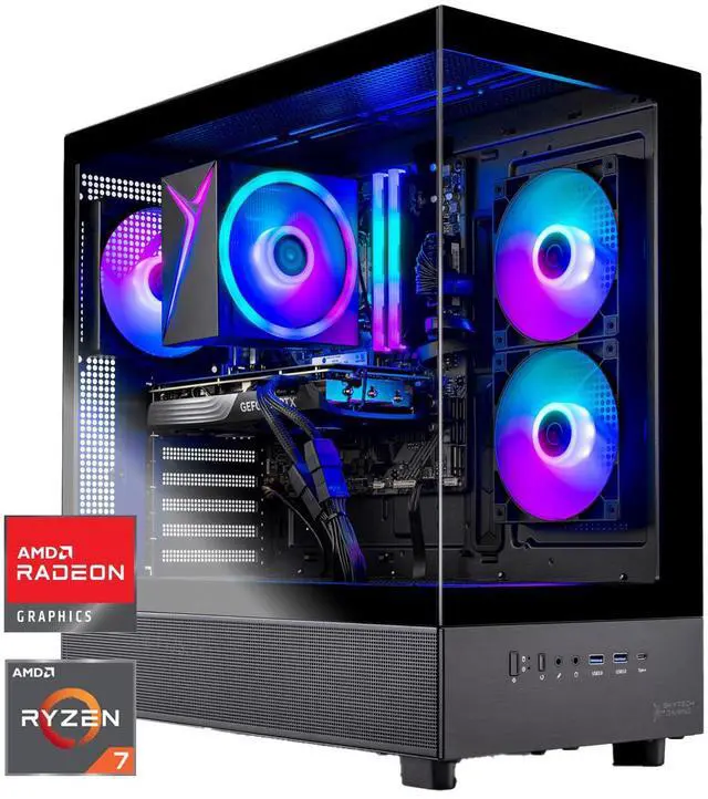 Skytech Azure 3 Gaming PC Desktop Ryzen 7 7700 3.8 GHz (5.3GHz Turbo) AMD RX 9060 XT 8GB 1TB Gen4 NVMe SSD 16GB DDR5 RAM 6000 650W GOLD PSU Wi-Fi Win 11