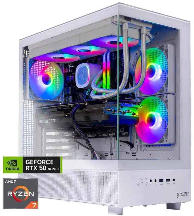 Skytech Azure 3 Gaming PC Desktop Ryzen 7 9800X3D 4.7 GHz (5.2 GHz Turbo) NVIDIA RTX 5070 12GB 2TB Gen4 NVMe SSD 32GB DDR5 6000 RGB 850W GOLD PSU 360mm ARGB AIO Wi-Fi Win 11 Montech XR