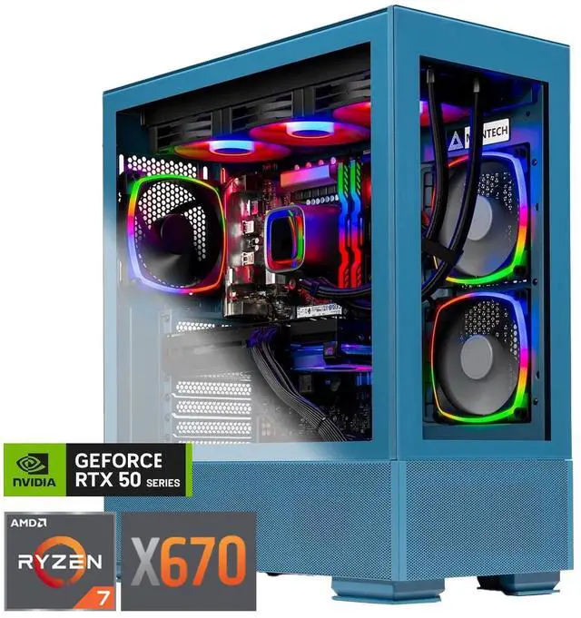 Skytech Azure Gaming PC AMD Ryzen 7 7800X3D 4.2GHz NVIDIA RTX 5080 16GB X670 Board 2TB Gen4 NVMe SSD 32GB DDR5 RAM 850W GOLD ATX 3 PSU 360 ARGB AIO Wi-Fi Win 11 Montech Sky Two