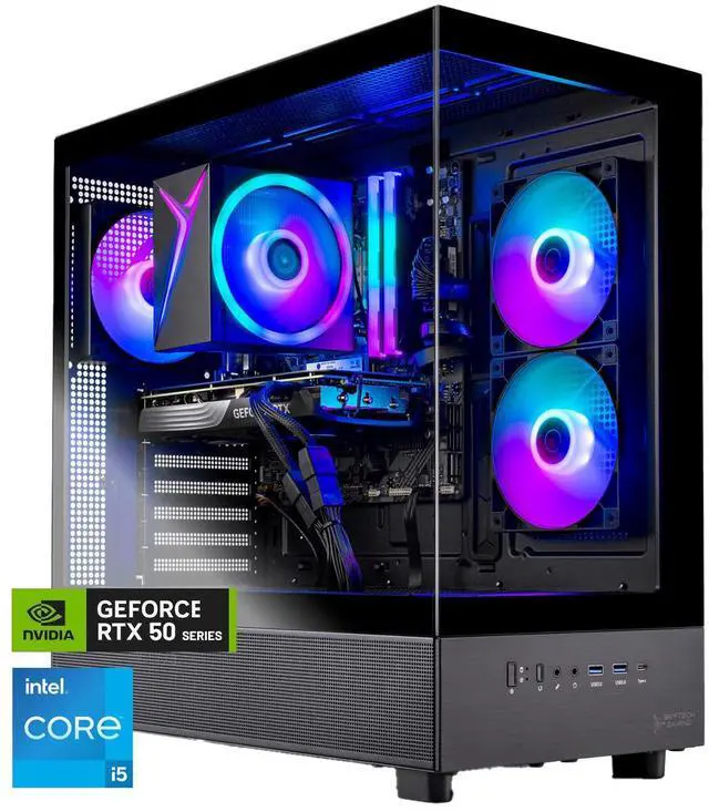 Skytech Azure Gaming PC Desktop Intel i5 14400F 2.5 GHz (4.7GHz Turbo) NVIDIA RTX 5060 8GB 1TB NVMe SSD 32GB DDR5 RAM 5200 RGB 650W GOLD PSU Wi-Fi Win 11