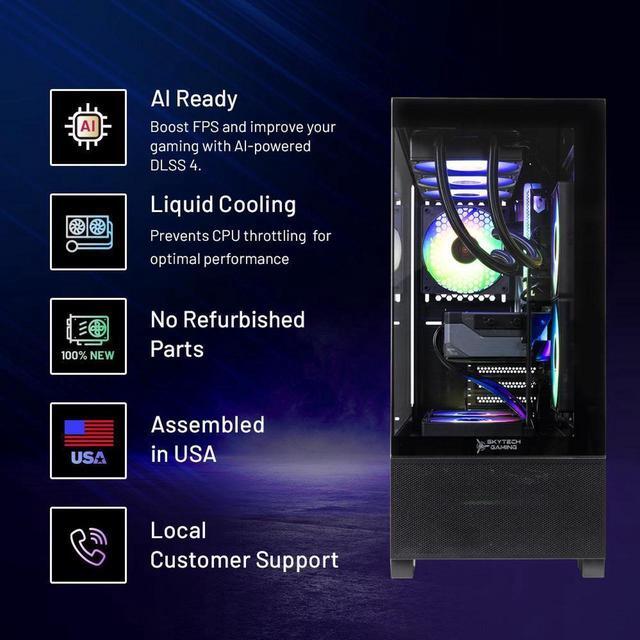 Skytech Azure Gaming PC Desktop Intel I7 14700F 2.1 GHz (5.3GHz Turbo) NVIDIA RTX 5060 8GB 1TB NVMe SSD 32GB DDR5 RAM 5200 RGB 850W GOLD ATX 3 PSU 360mm ARGB AIO Wi-Fi Win 11